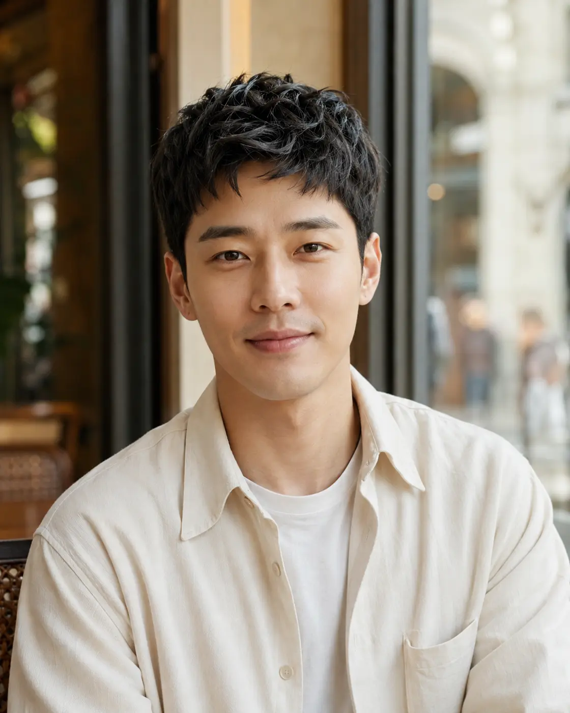 South Korean man wearing a natural textured everyday hairstyle